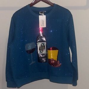 QUEEN OF SPARKLES NEW WITH TAGS Blue Sequin Sweatshirt